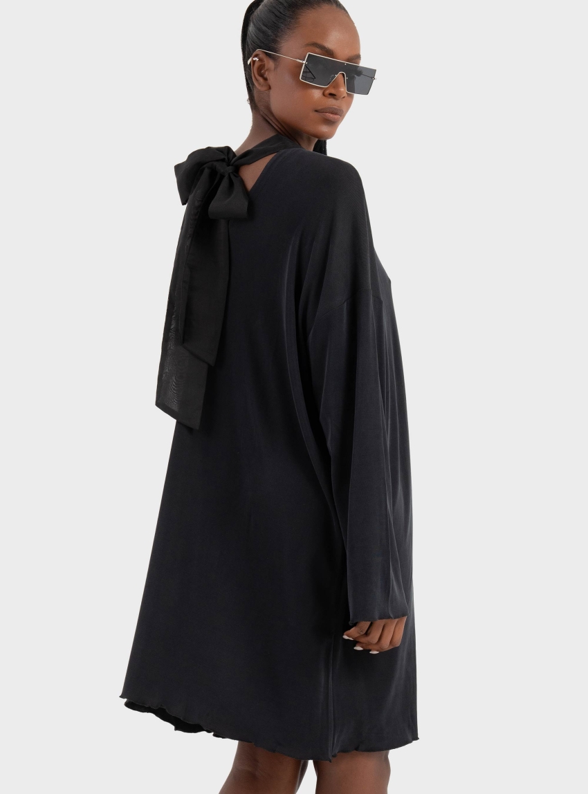 Ioanna Kourbela 'Eso Delicate' Mini Dress With High Neck And Tie - Black