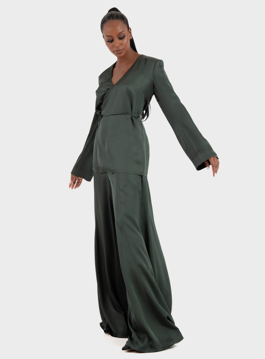 Ioanna Kourbela 'Sleekness' Palazzo Trousers - Dark Green