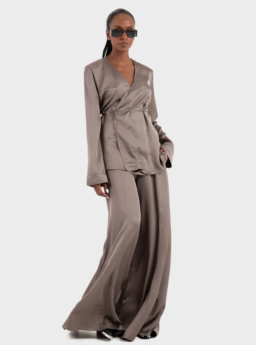 Ioanna Kourbela 'Sleekness' Longsleeve Croise Blouse - Grey