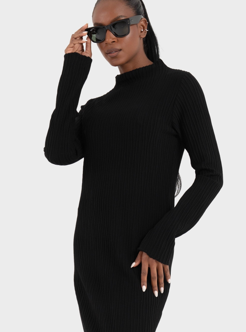 Ioanna Kourbela 'Knit Nervure' Longsleeve Maxi Dress - Black