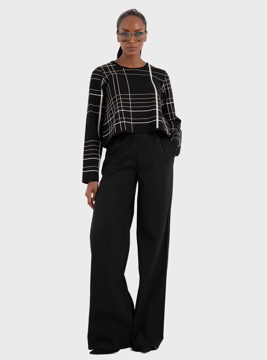 Ioanna Kourbela 'Inner Armour' Jacquard Knit Longsleeve Crop Blouse - Black