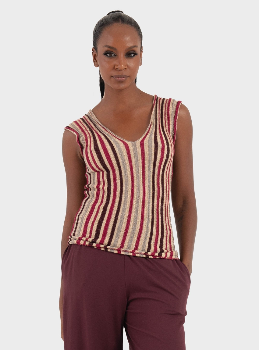 Ioanna Kourbela 'Delight Stripes' Sleeveless Top With V Neckline - Red