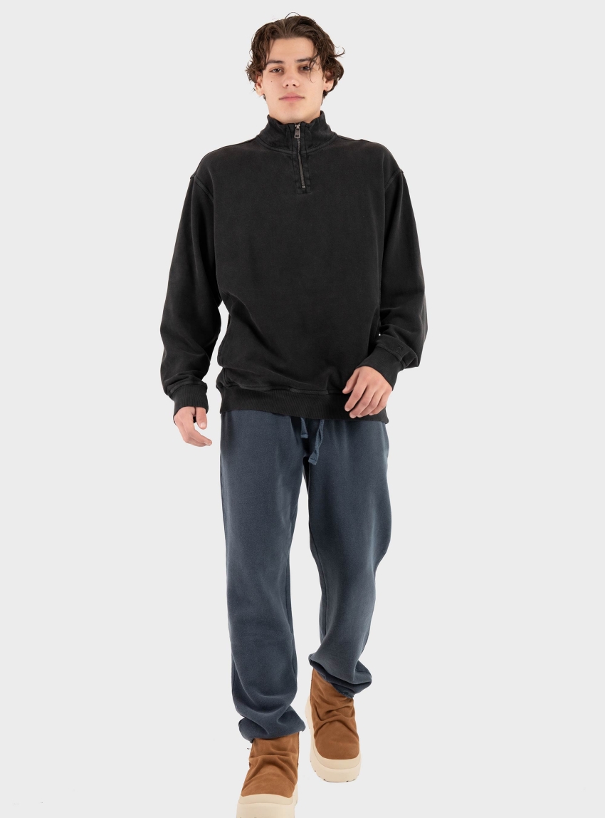 Dirty Laundry Dropped Shoulder Half-Zip Crewneck - Black