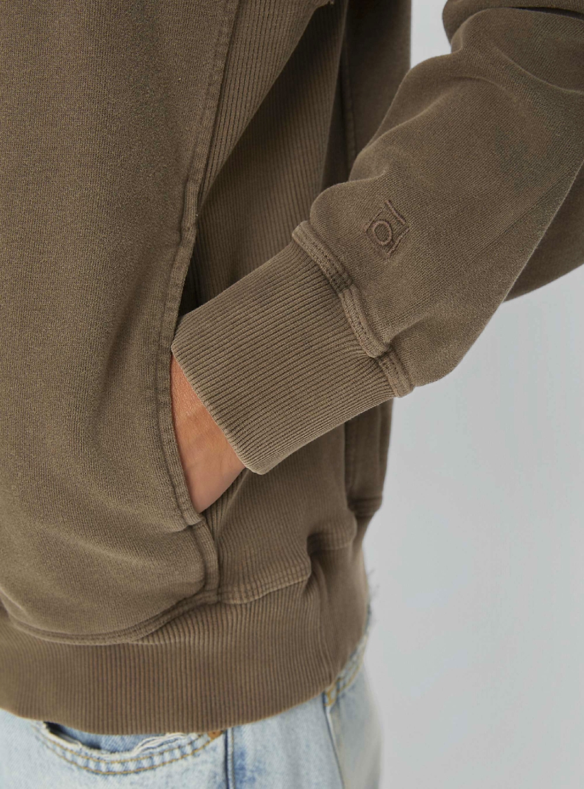 Dirty Laundry Dropped Shoulder Half-Zip Crewneck - Light Brown
