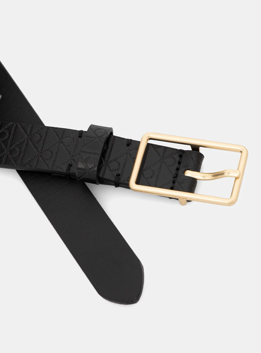Calvin Klein Full Grain Leather Logo Belt - Black