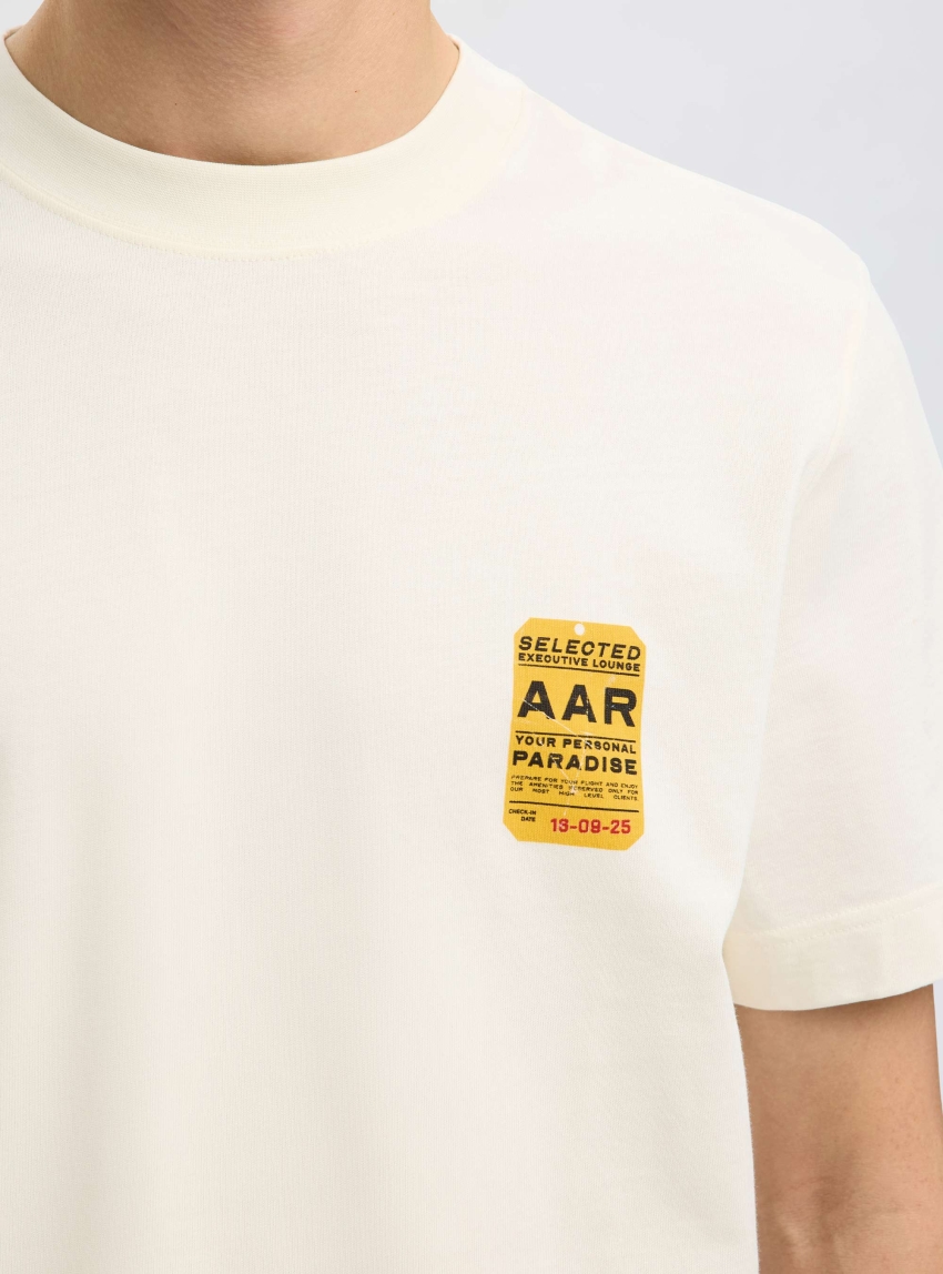 Selected George Graph Ss O-Neck Tee - Ecru