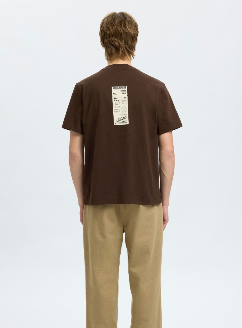 Selected George Graph Ss O-Neck Tee - Brown
