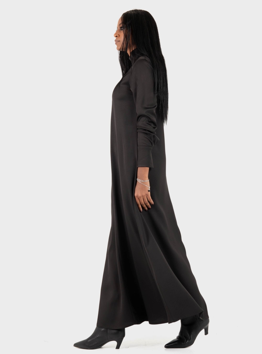 Drykorn Nainen Maxi Dress With Stand-Up Collar In Satin - Brown