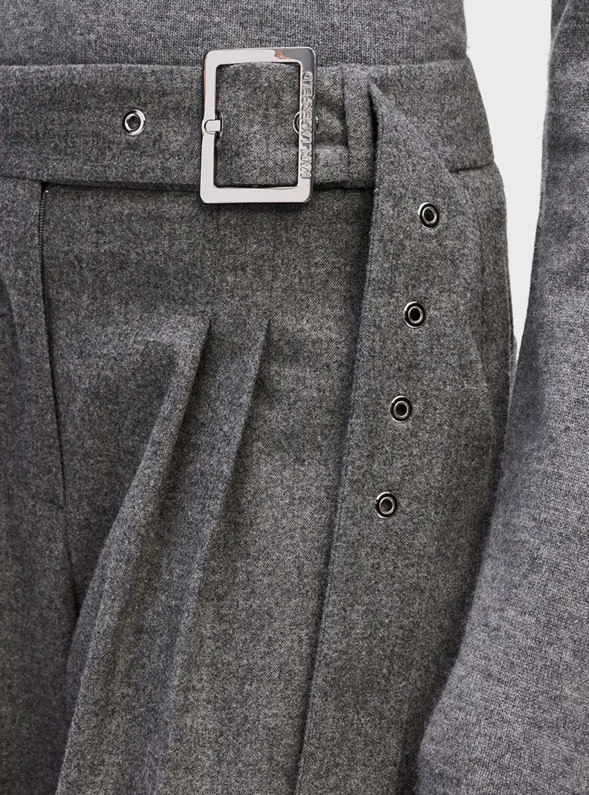 Karl Lagerfeld Flannel Wool-Blend Wide Leg Pants - Medium Grey Melange