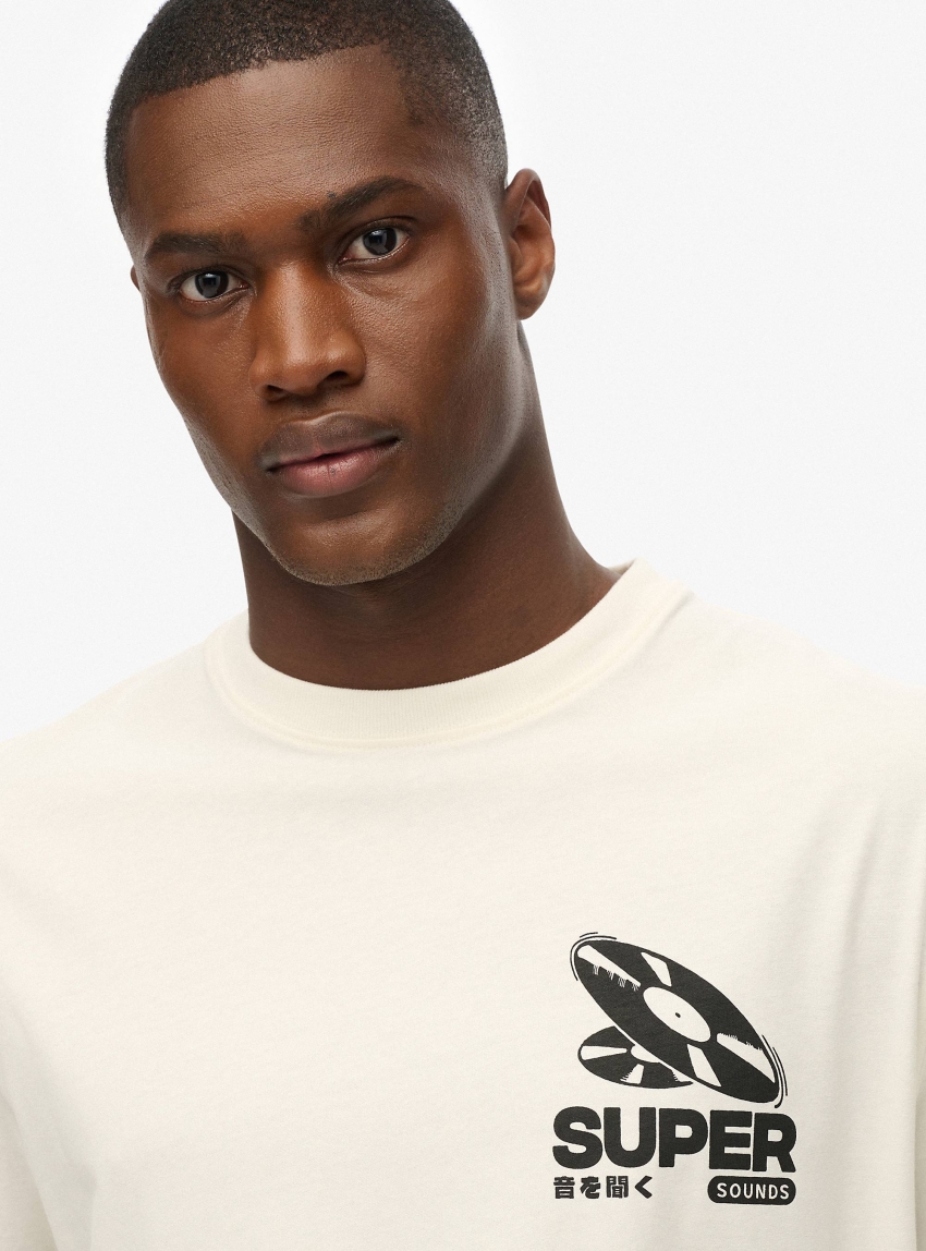 Superdry Record Label Oversized Tee - Cream