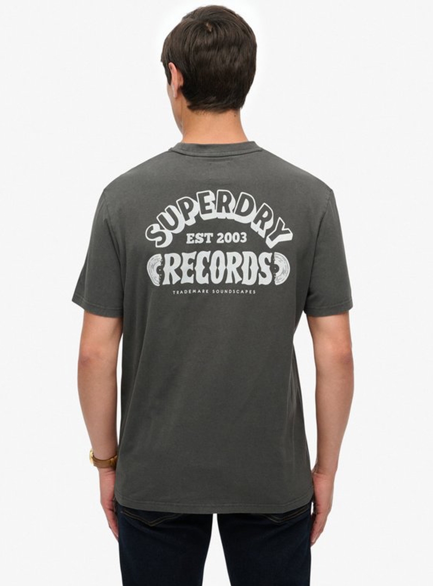 Superdry Record Label Oversized Tee - Washed Black