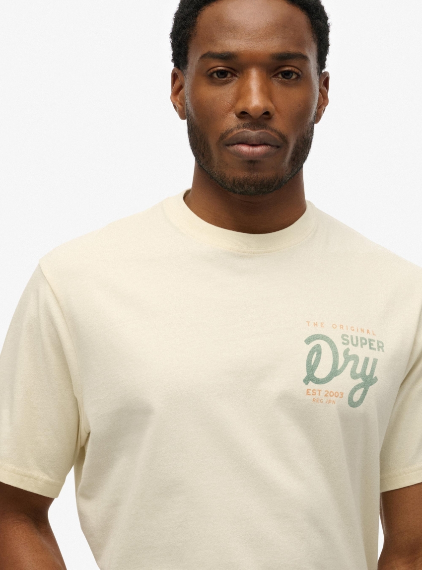 Superdry Tap Room Oversized Tee - Ecru