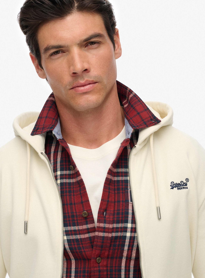 Superdry Essential Logo Zip Hoodie Hb - Ecru