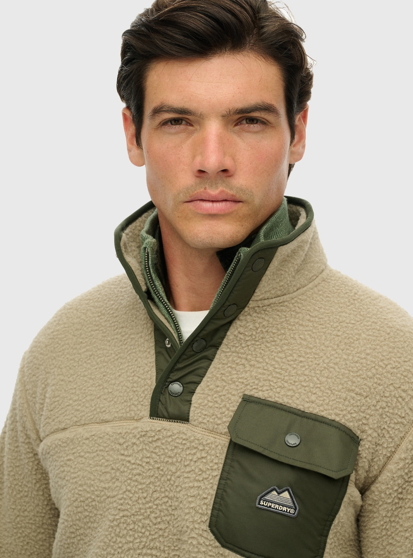 Superdry Fuji Fleece Henley - Beige