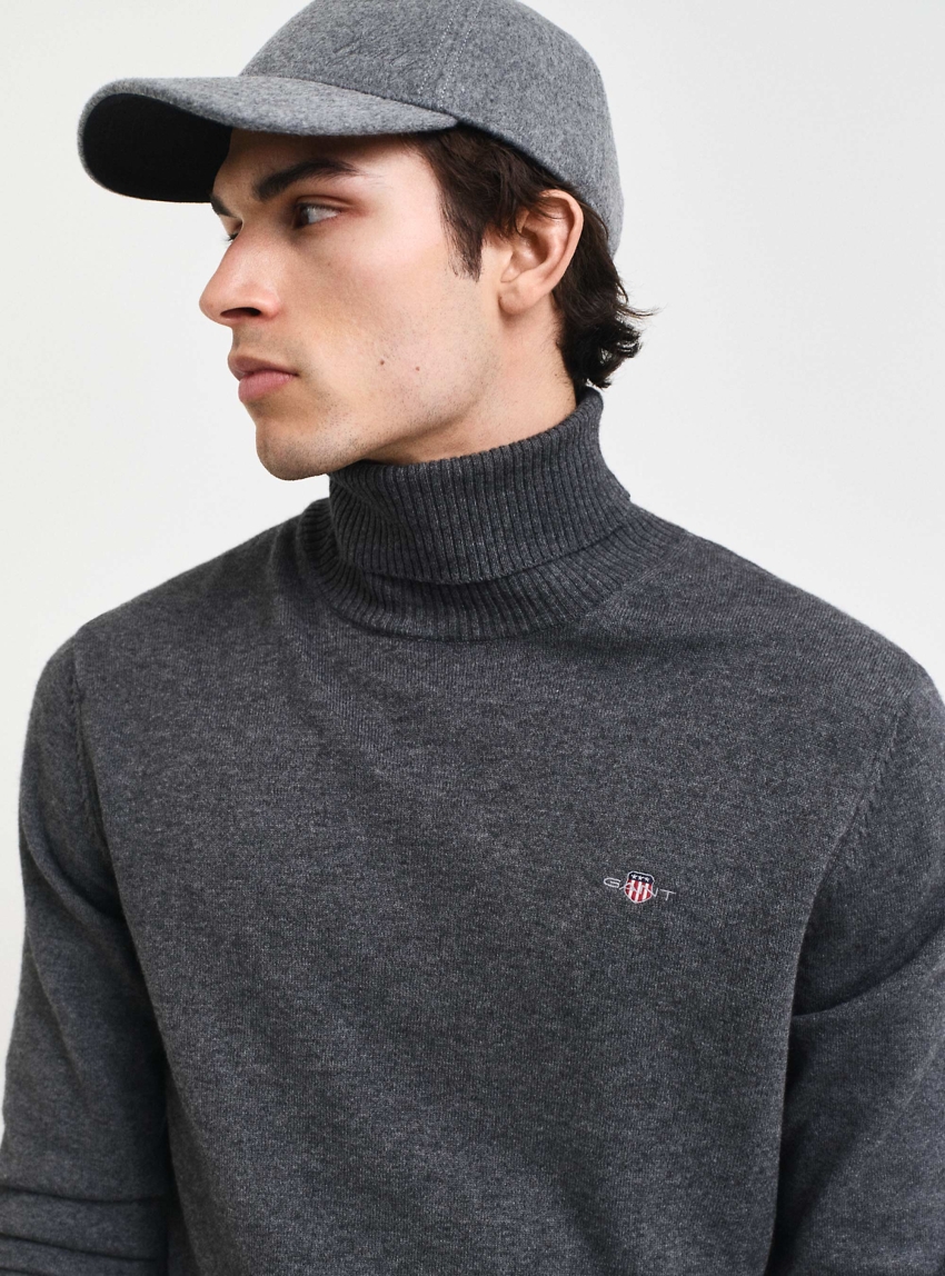 Gant Cotton Wool Turtleneck Sweater - Dark Grey Melange 