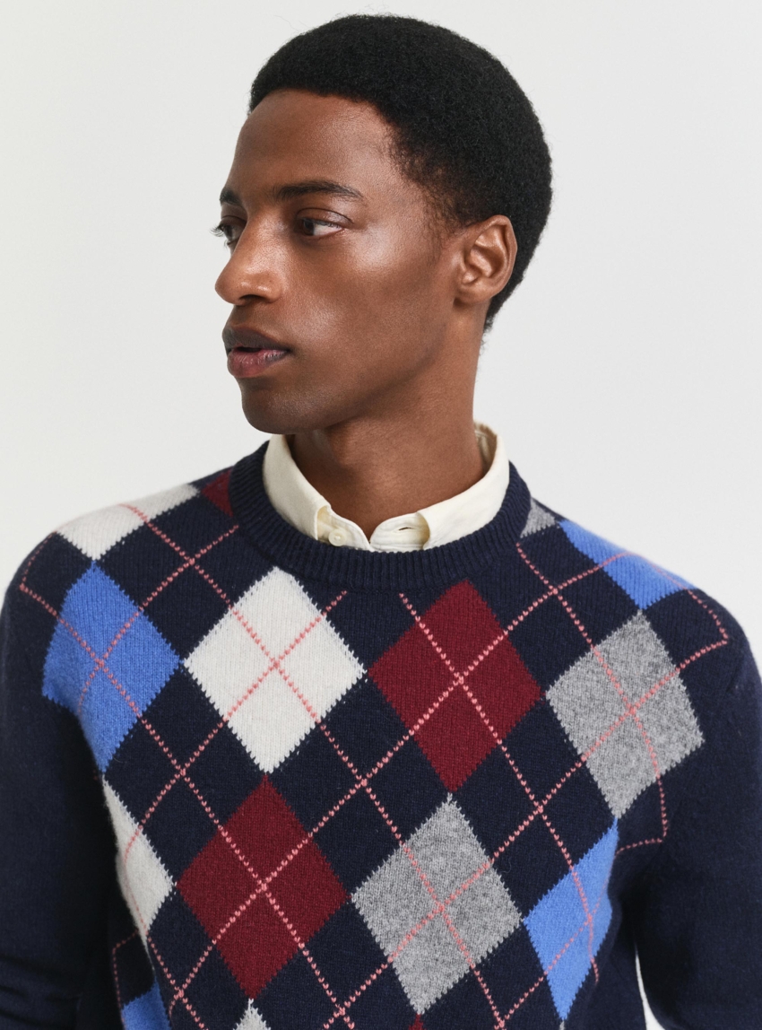 Gant Argyle Crew Neck Sweater - Navy