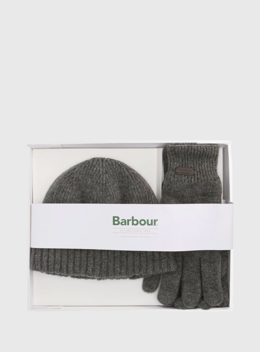 Barbour Carlton Beanie and Gloves Gift Set - Grey