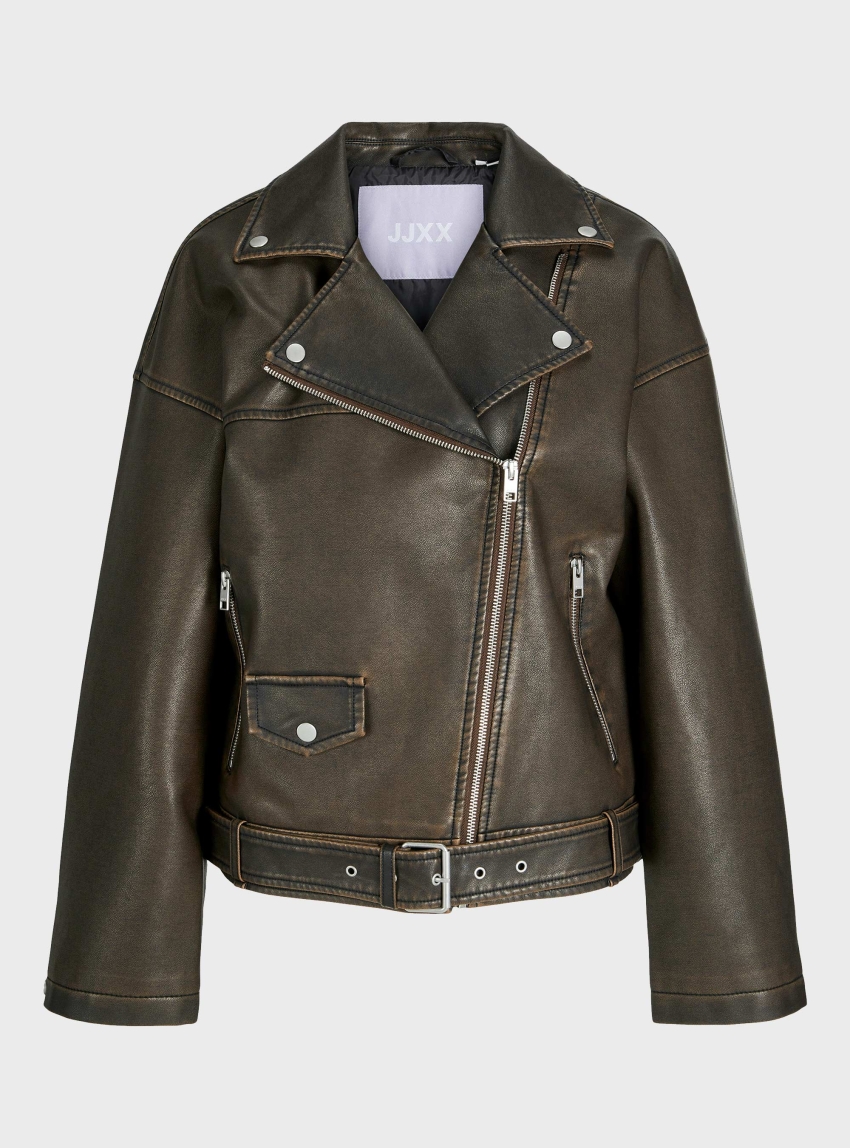 JJXX Frida Washed Biker Jacket - Brown