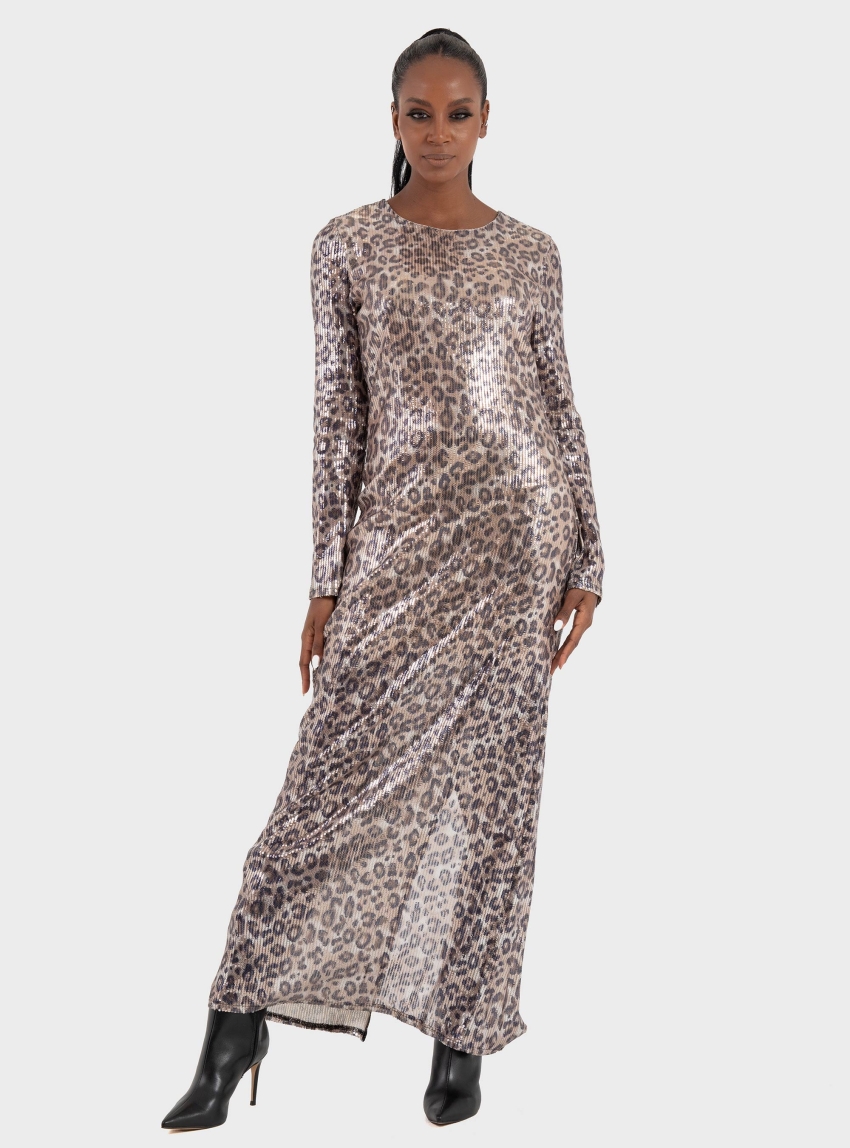 JDY by ONLY Leona Sequin Long Dress - Brown