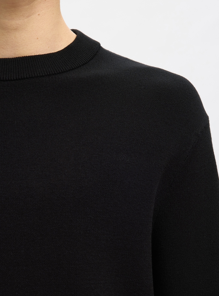 Selected Teller Relaxed Crew Neck Knit - Black