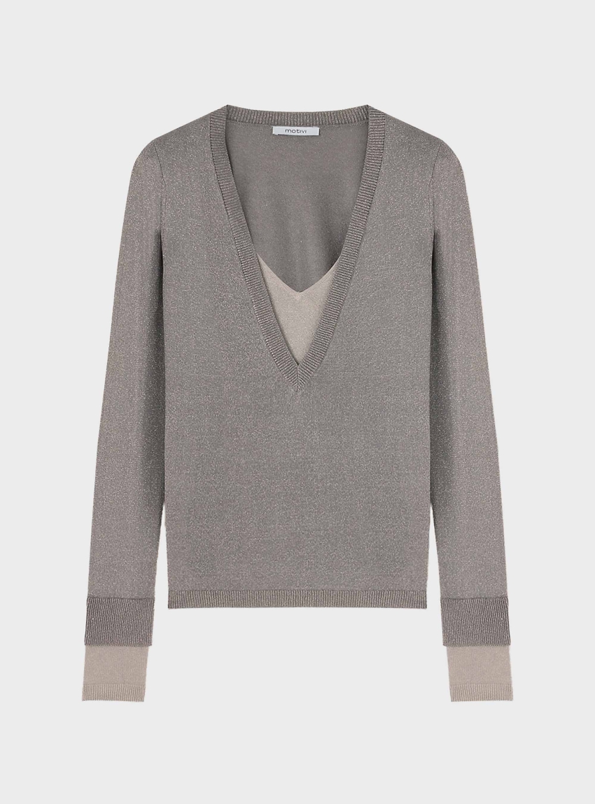 Motivi Lurex jumper with inserts - Grey