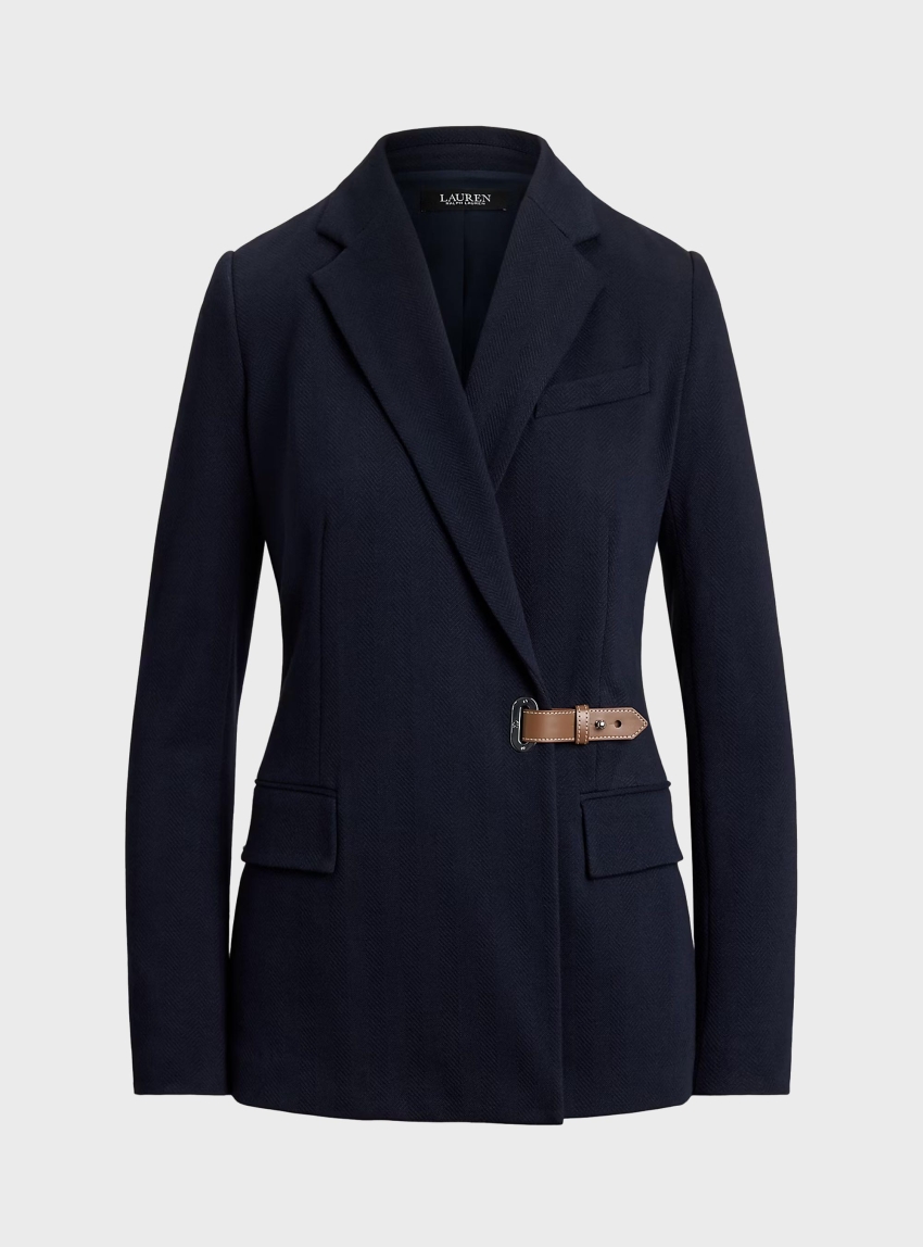LAUREN Ralph Lauren Buckle-Trim Herringbone Jacquard Blazer - Navy