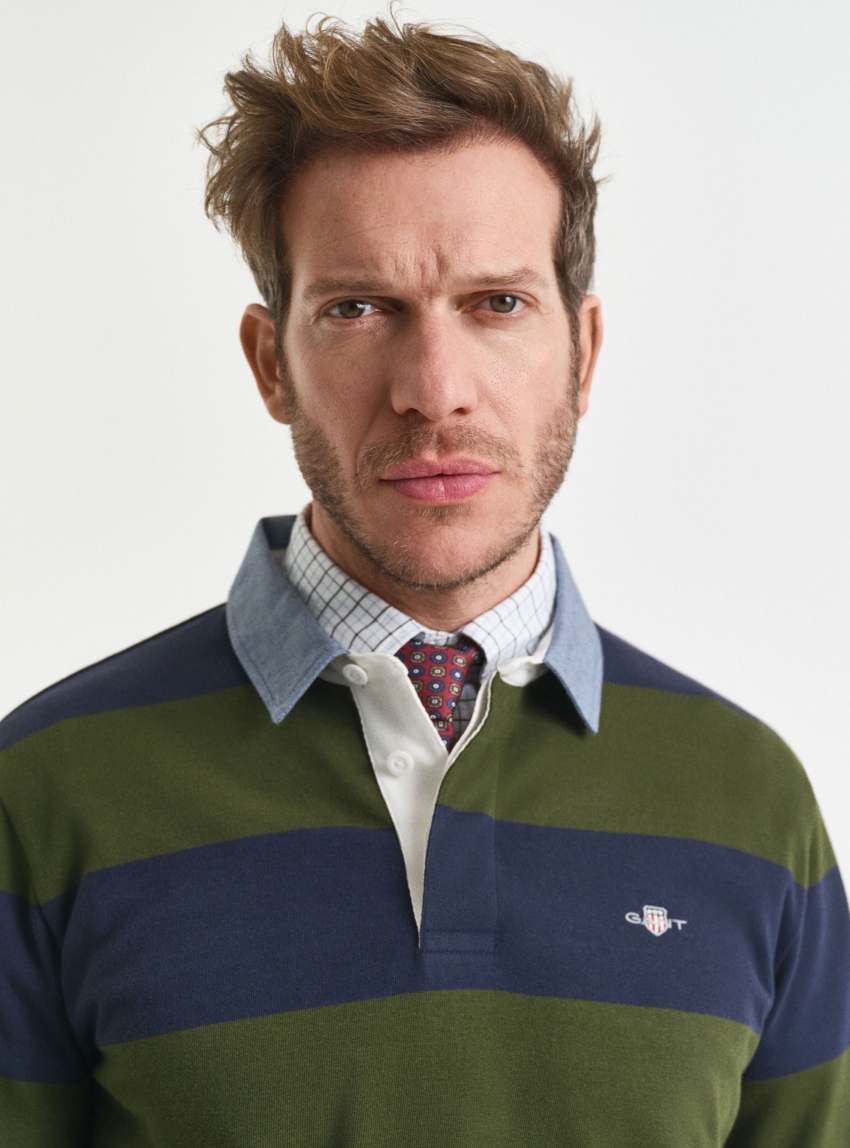 Gant Chambray Collar Striped Heavy Rugger - Green