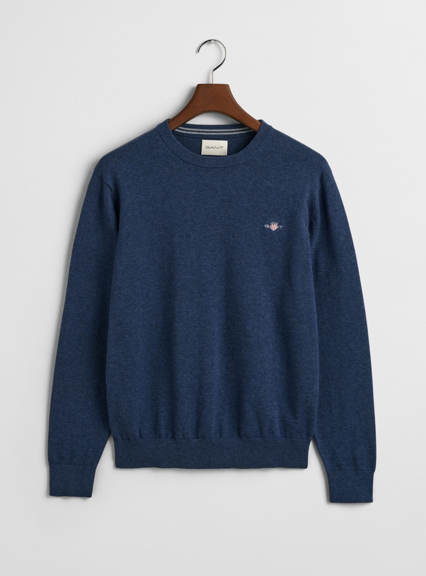 Gant Classic Cotton Crew Neck Sweater - Indigo