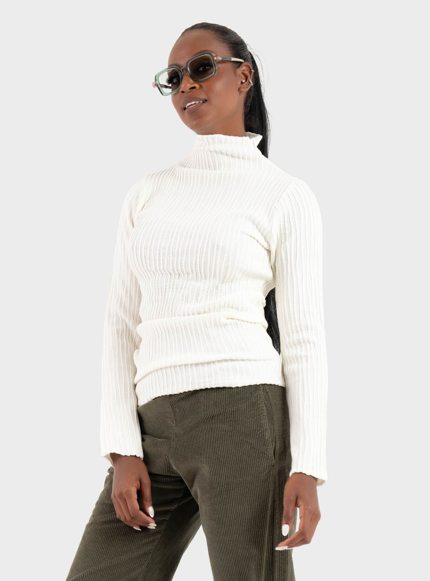 Ioanna Kourbela Knit Nervure Long Sleeve Blouse  - Off White