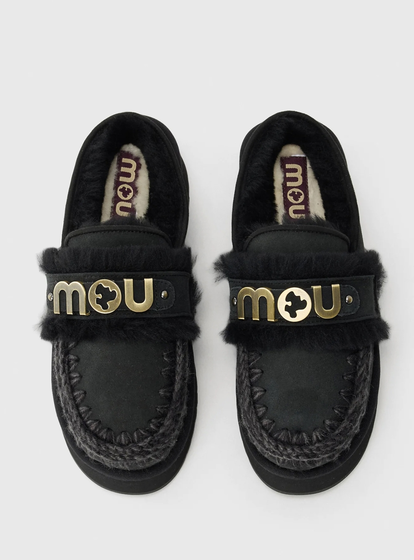 Mou Platform Clog With Strap Logo - Black