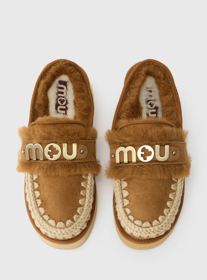 Mou Platform Clog With Strap Logo - Cognac