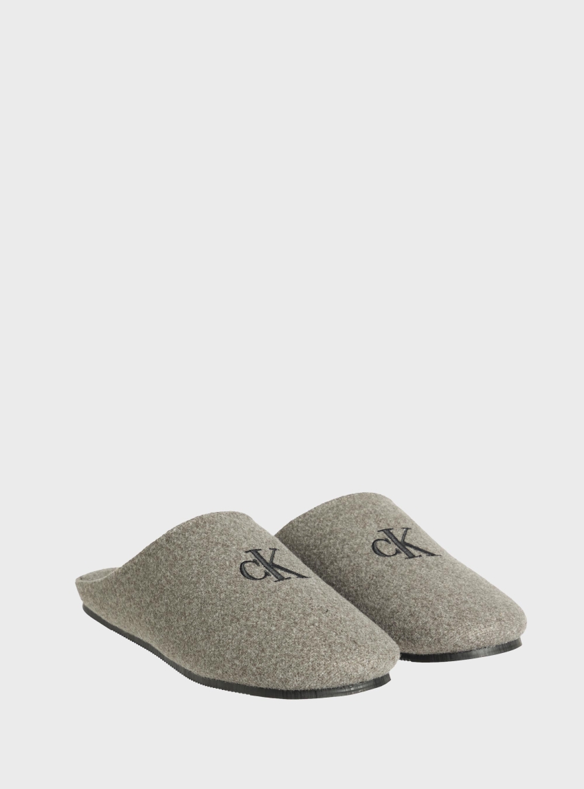 Calvin Klein Felt Signature Logo Mule Slippers - Black