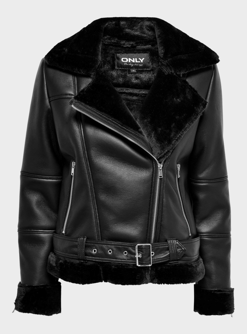 Only Agnete Faux Leather Biker Jacket - Black