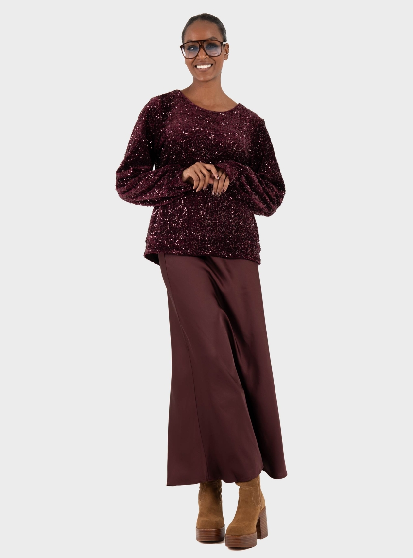 Only Mika Satin Long Skirt - Bordeaux