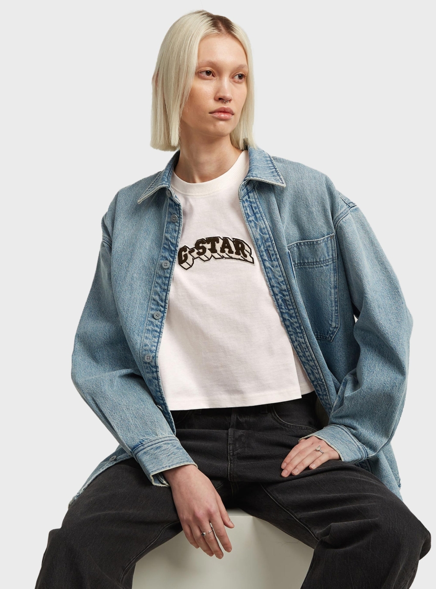 G-Star Felt Logo Boxy T-Shirt - Off White