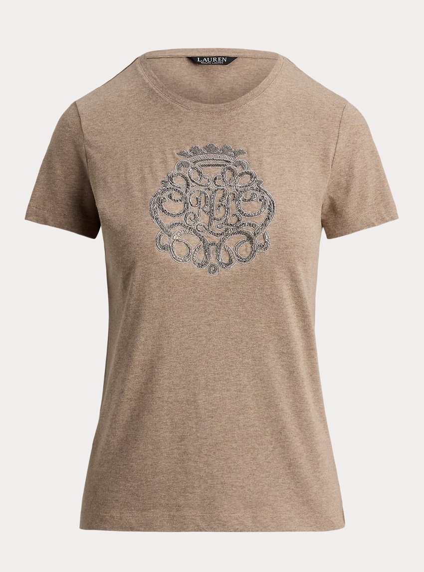 LAUREN Ralph Lauren Beaded-Crest Cotton Jersey T-Shirt - Beige