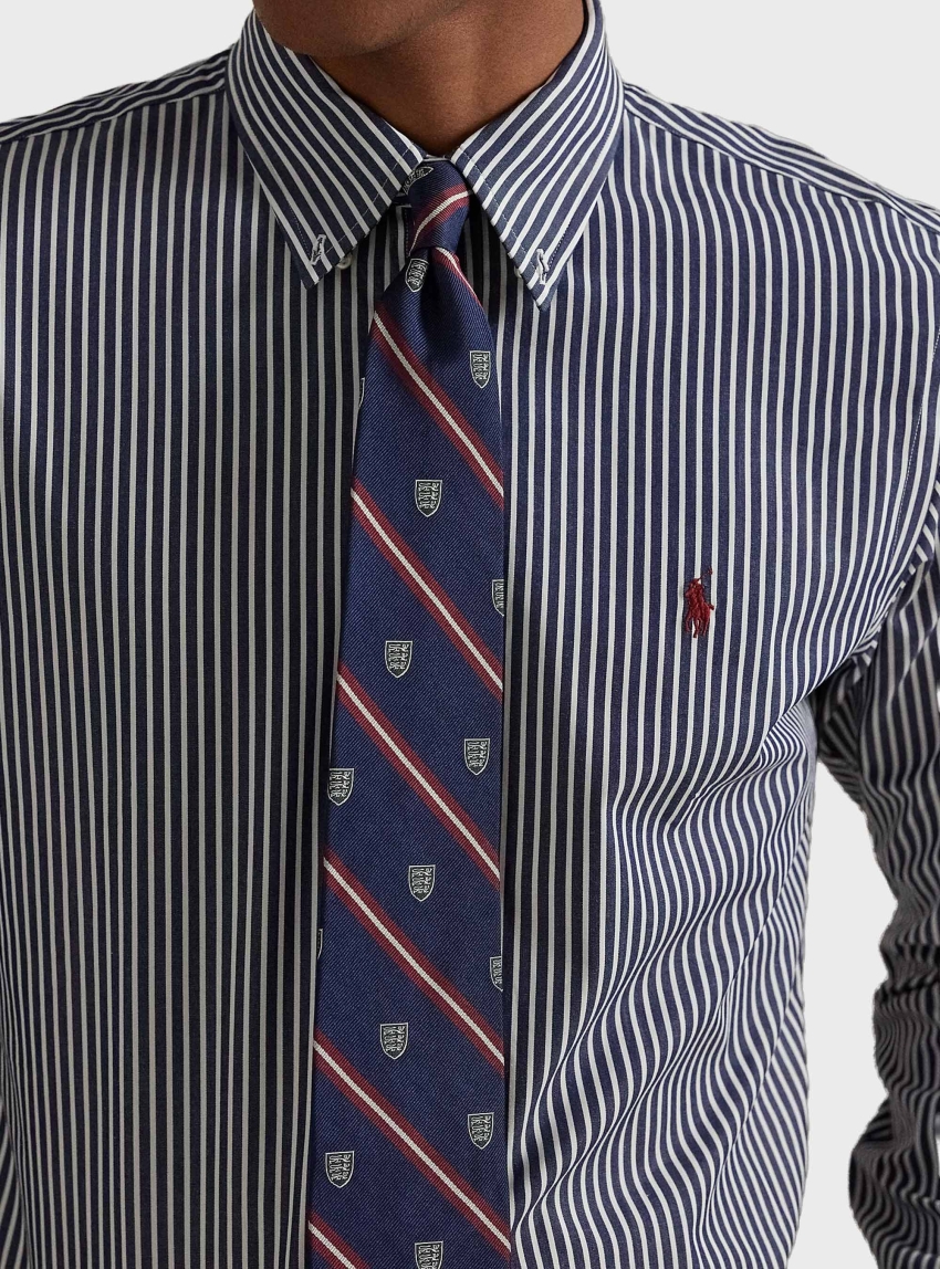 Polo Ralph Lauren Custom Fit Striped Stretch Poplin Shirt - Navy