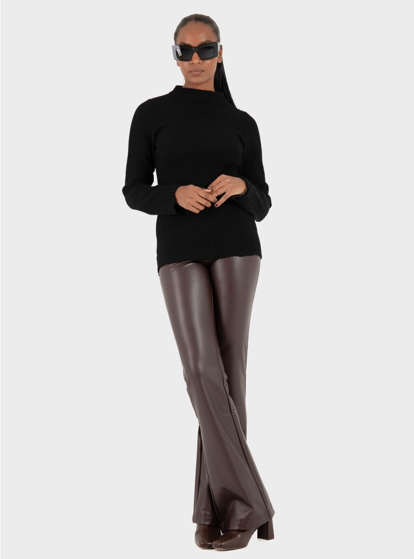 Ioanna Kourbela Knit Long Sleeve Blouse – Knit Nervure - Black