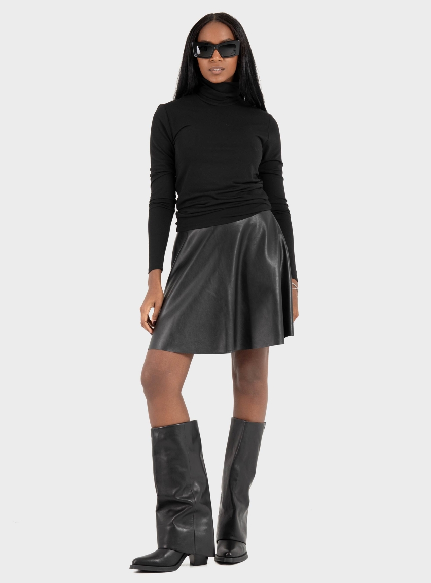 Only Una Faux Leather Flared Skirt - Black