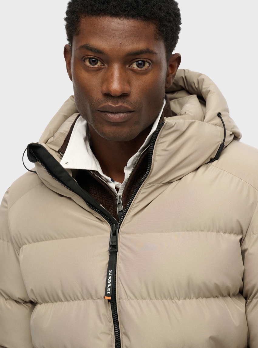 Superdry Hooded Sports Puffer Jacket - Beige