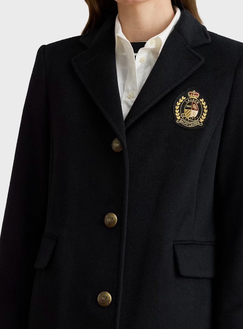LAUREN Ralph Lauren Crest-Patch Wool-Blend Coat - Black