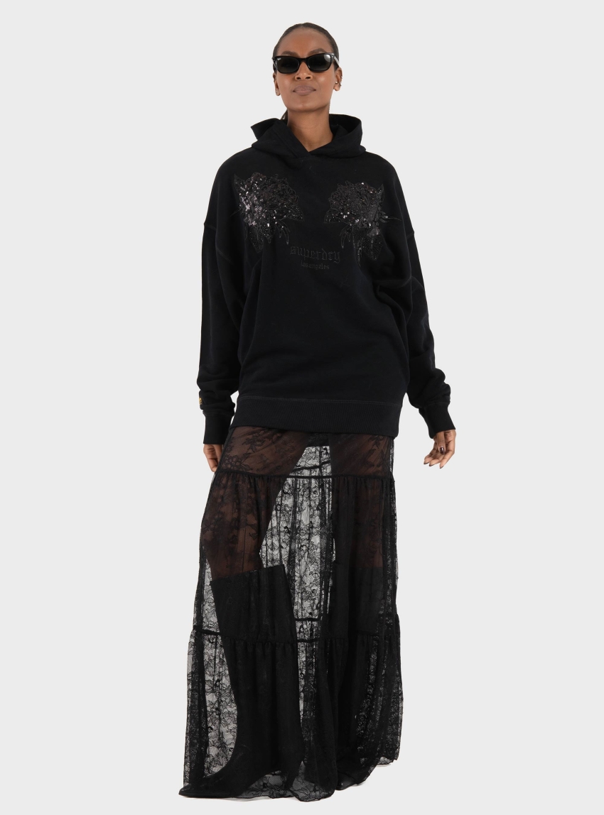 Only Lulu Long Lace Skirt - Black