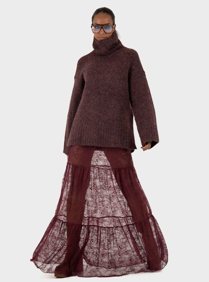 Only Lulu Long Lace Skirt - Bordeaux