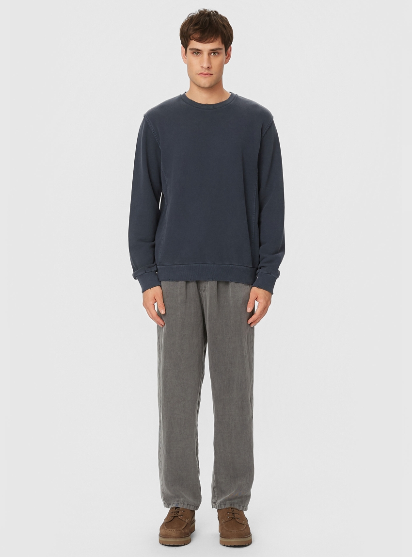 Dirty Laundry Regular Fit Crewneck With Destroys Sweater - Dark Blue