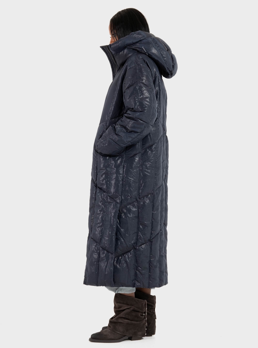 Krakatau Nebula Long Quilted Coat - Navy