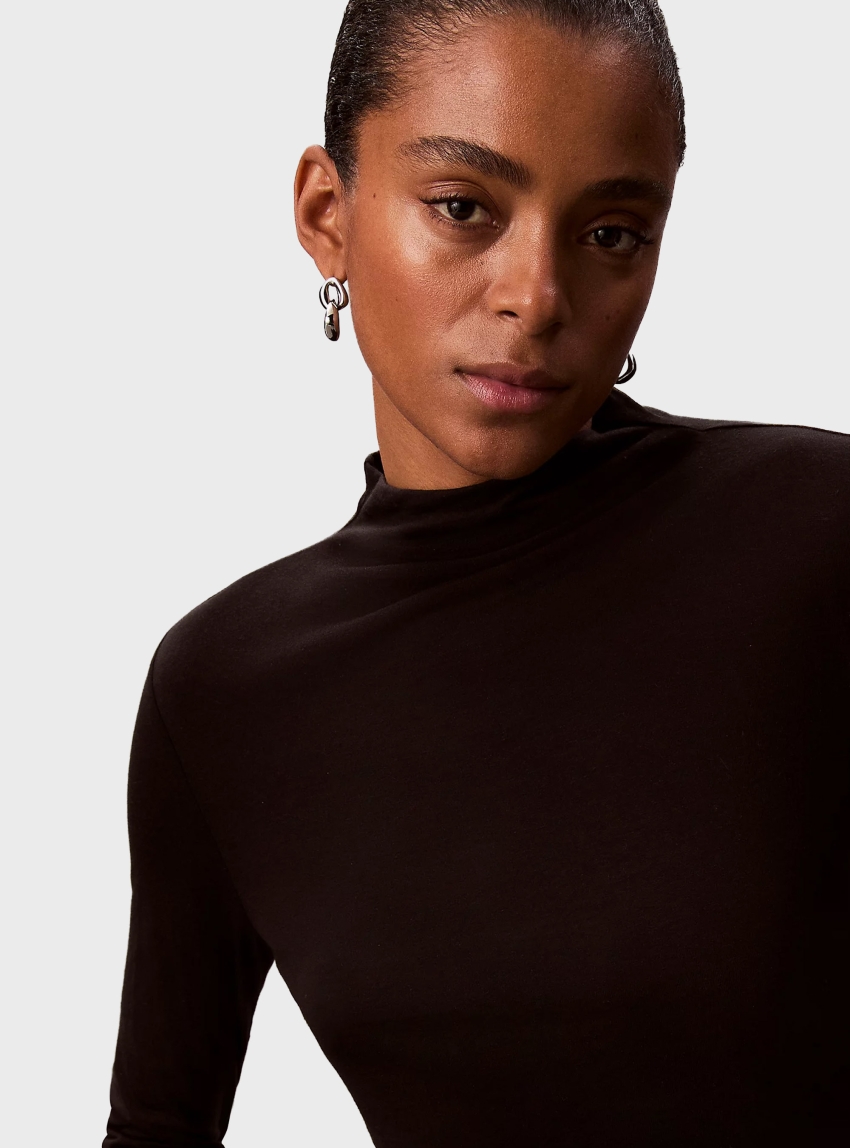 Calvin Klein Slim Mock Neck Top - Black