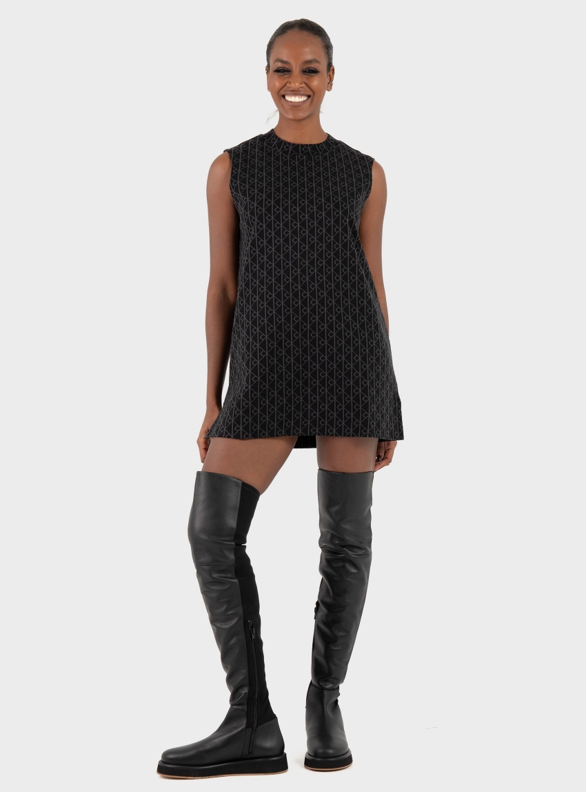 Calvin Klein All Over Print Jacquard Sleeveless Sweatshirt - Black