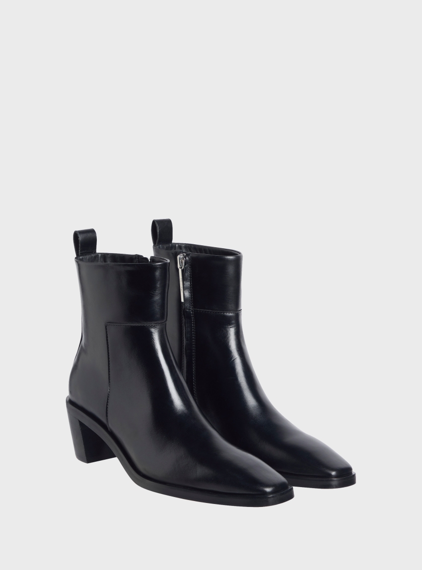 Calvin Klein Leather Ankle Zip Cowboy Boots - Black