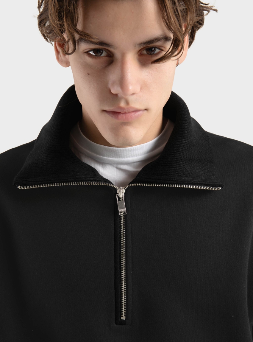 Drykorn Kailep_D Troyer Sweatshirt With Half Zip In French Terry - Black