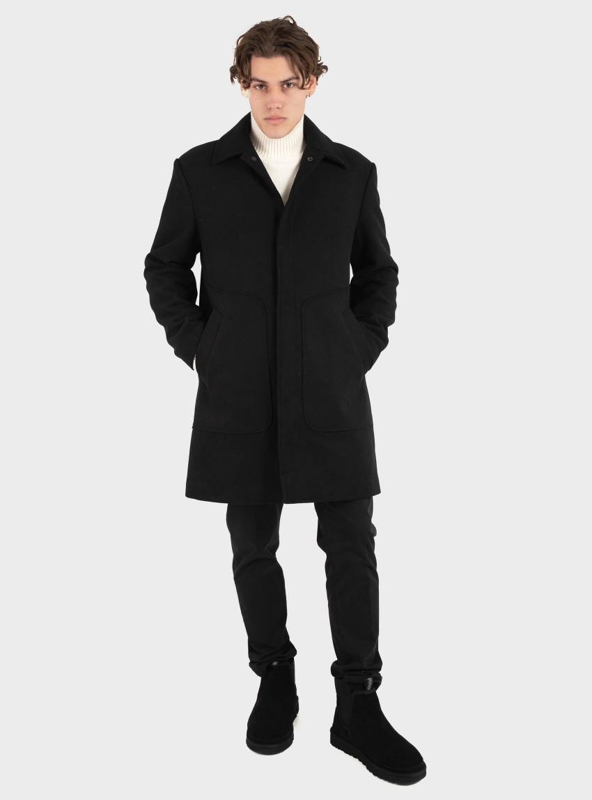 Antony Morato Regular Fit Melton Wool Cahmere Blend Coat - Black